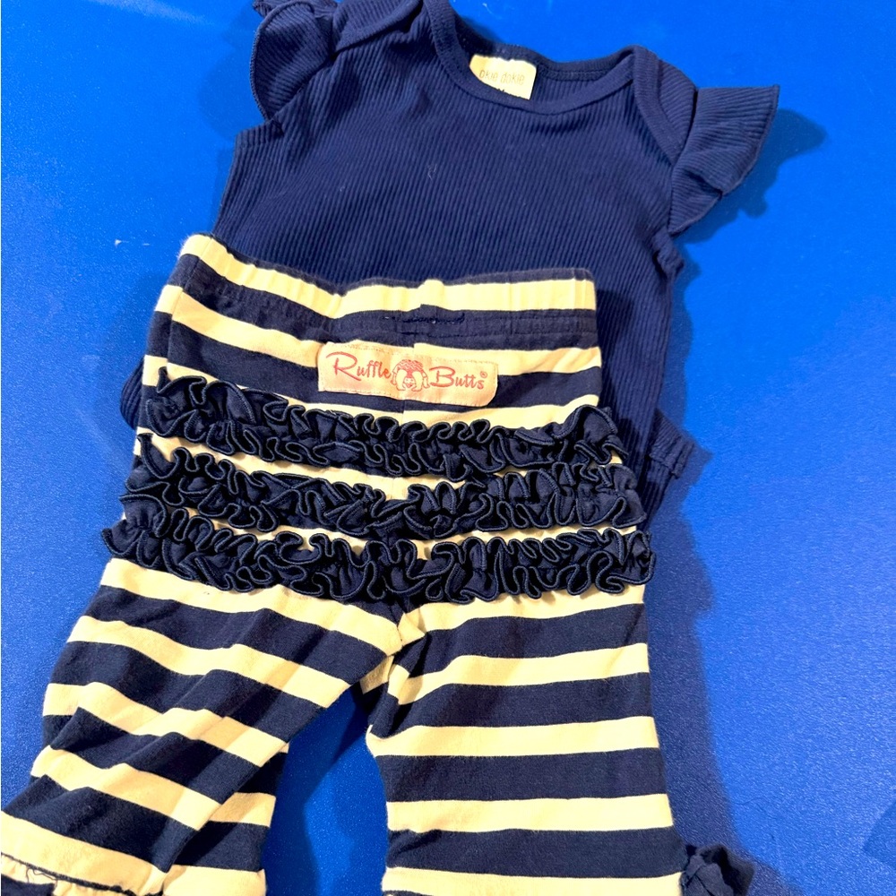 Ruffle Butts Navy and Yellow Kids Matching Set
